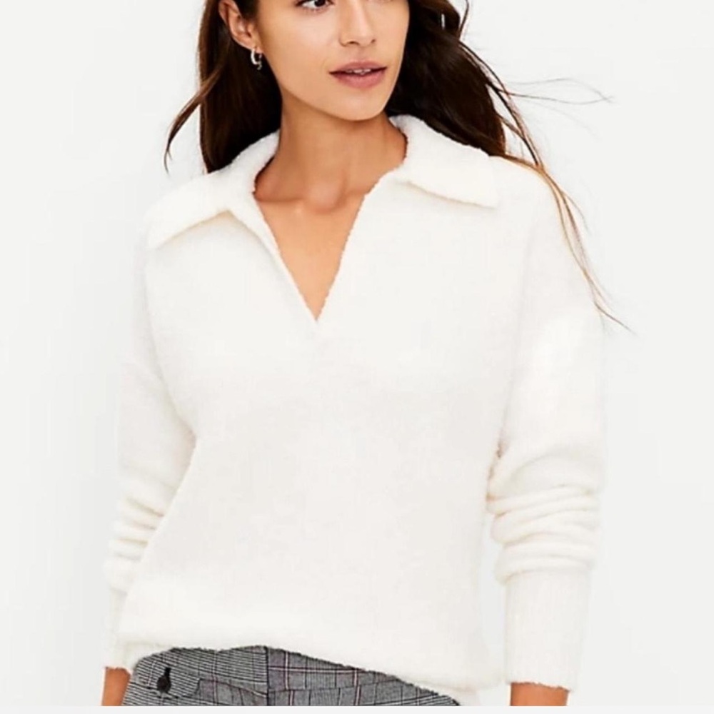 LOFT Soft White V-Neck Sweater